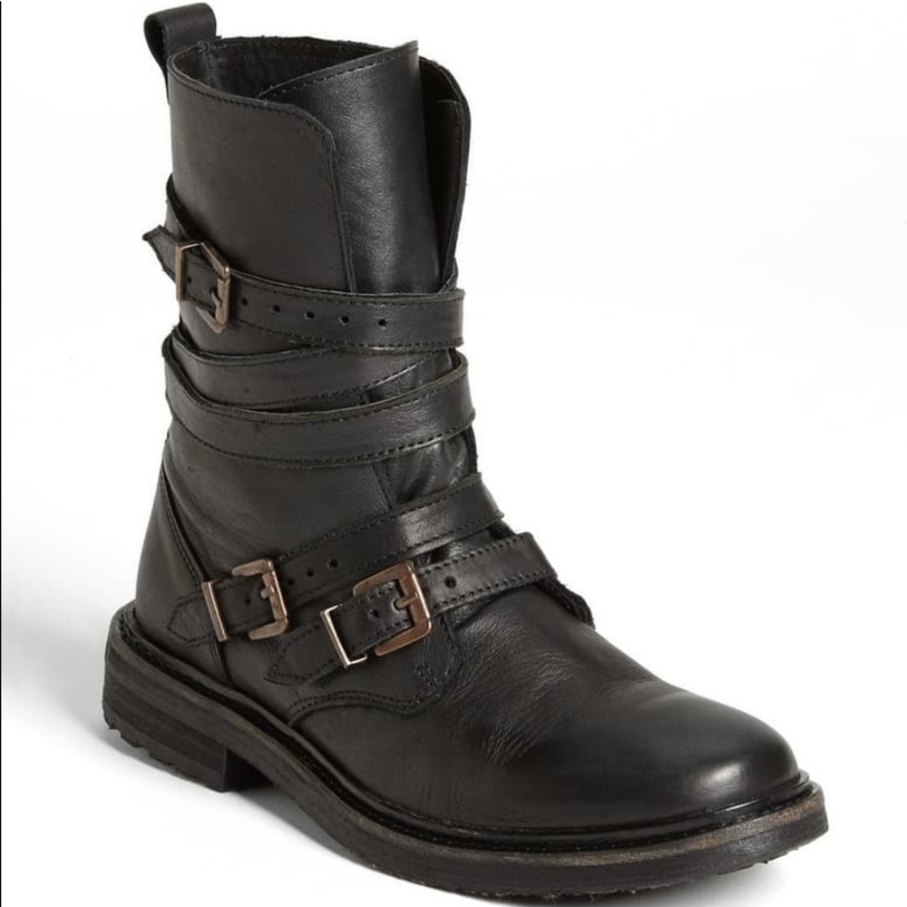 Topshop Leather Strap Moto Boots